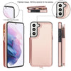 For Samsung Galaxy S22+ 5G Double Flap Zipper RFID Leather Phone Case with Short Lanyard(Rose Gold)