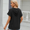Ladies Summer Hooded Button Loose Short Sleeve T-Shirt Blouse, Size: M(Black)