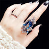 2 PCS/Set Women Fashion Retro Palace Gemstone Crystal Butterfly Ring, Ring Size:17(Purple)