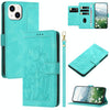 For iPhone 13 mini Tulips Embossed Leather Phone Case with Lanyard(Green)