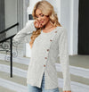 Autumn And Winter Round Neck Button Split Loose Long-Sleeved T-Shirt Top, Size: M(Light Grey)