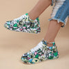 Outdoor Thick Bottom Lacing Sneakers Cartoon Graffiti Printed Couple Casual Shoes, Size: 38(Green)