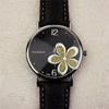 YAZOLE Ladies OL Style Four-leaf Clover Pattern Quartz Watch(338 black plate gold flower black belt)