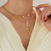 OPK GX2437 Stainless Steel Star Moon Tassel Pendant Double Layers Stacked Collarbone Chain(Gold)