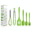 6 in 1 Silicone Kitchenware Slotted Spatula Scraper Egg Beater Brush Food Clip Set(Green)