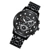 FNGEEN 4088 Men Hollow Quartz Watch Student Waterproof Luminous Watch(Black Steel Black Surface White Nails)