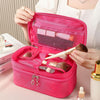 Rhombus Waterproof Cosmetic Bag Toiletries Storage Bag With Mirror(Pink)