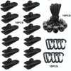 Windproof Canopy Fixed Tent Clip Rope Buckle Set 10 Clips+10 Black Ropes+10 Black PP Fast Hangings