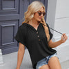 Ladies Summer Hooded Button Loose Short Sleeve T-Shirt Blouse, Size: S(Black)