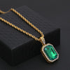 Hip Hop Mini Rhinestone Colorful Pendant Twist Necklace for Men(Gold and Green)
