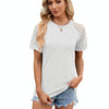 Summer Women Round Neck Flower Lace Patchwork Short Sleeve T-Shirt, Size: M(White)