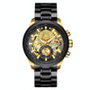 VAVA VOOM 2311G-JH1 Black Gold Shell Steel Belt Men Waterproof Sports Luminous Calendar Casual Quartz Hollow Watch