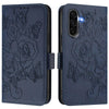 For Samsung Galaxy A56 5G Embossed Rose RFID Anti-theft Leather Phone Case(Dark Blue)