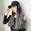 Hat Wig Integrated Gradient Highlighting Long Curly Hair Cap Long Hair Micro-Volume Wig(Gradient Aoki Grey Pick Haze Blue 60CM)
