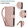 For Samsung Galaxy A56 5G YM016 Rhombic Zipper Card Wallet Leather Phone Case with Lanyard(Rose Gold)