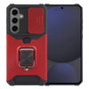 For Samsung Galaxy S24 FE 5G Camera Shield Card Slot PC Hybrid TPU Phone Case(Red)
