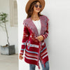 Geometric Jacquard Long Sweater Jacket Tassel Hooded Knit Cardigan, Size: XL(Red)