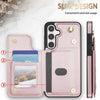 For Samsung Galaxy S24 5G Rhombic Dual Buckle Card Slots Phone Case with Lanyard(Rose Gold)