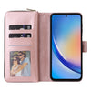 For Samsung Galaxy A35 5G 9-Card Slots Zipper Wallet Bag Leather Phone Case(Rose Gold)