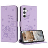 For Samsung Galaxy A56 5G Embossed Kitten Phone Leather Case with Lanyard(Purple)
