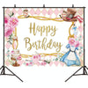 180 x 120cm Pink Flowers Cake Cartoon Birthday Background Cloth Birthday Decoration Banner Hanging Flags