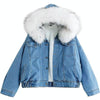 Velvet Thick Denim Jacket Female Winter Big Fur Collar Locomotive Lamb Coat Female Student Short Coat, Size: X(White)