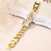 Square Dial Diamond Plated Hollow Alloy Bracelet Strap Quartz Watch for Women(Gold belt white surface)