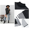 Women Long Sleeve Mock Neck Striped Knit Sweater Casual Tops, Size:L(Black)