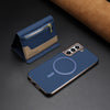 For Samsung Galaxy S23+ 5G Zipper Horizontal Magnetic Card Bag RFID MagSafe Phone Case(Dark Blue)