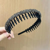 Acrylic Hair Accessories Flocking Cloth Rhinestone Wave Non-Slip Headband With Comb Teeth(Black)