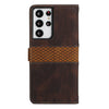 For Samsung Galaxy S21 Ultra 5G Grid Stitching Leather Phone Case with Lanyard(Brown)