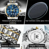 OLEVS 2858 Men Multifunctional Business Waterproof Quartz Watch(Blue + Gold)