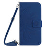 For Samsung Galaxy XCover7 Pro Skin Feel Sun Flower Embossed Flip Leather Phone Case with Lanyard(Dark Blue)