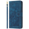 For iPhone 13 Pro Tulips Embossed Leather Phone Case with Lanyard(Blue)
