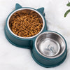 Cat Ears Double Food Bowl - Blue - Stainless Steel