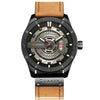 CURREN M8301 Men Military Sports Watch Quartz Date Clock Leather Wristwatch(black case grey face light brown band)