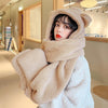 Ladies Autumn and Winter One-piece Plush Warm Bear Hat Scarf, Size: One Size(Three-purpose (Khaki))