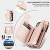 For iPhone 15 Pro Double Flap Zipper RFID Leather Phone Case with Short Lanyard(Rose Gold)