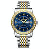 BINBOND B2202 Diamond Dual-calendar Luminous Quartz Watch, Color: Inter-gold-Blue