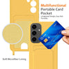 For Samsung Galaxy S25+ 5G Integrated Card Bag Solid Color Liquid Silicone Phone Case with Lanyard(Yellow)