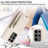 For Samsung Galaxy S25 Ultra 5G Crossbody Lanyard Zipper Wallet Leather Phone Case(Beige)