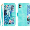 For Samsung Galaxy A04 Floral Pattern Leather Phone Case with Lanyard(Green)