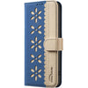 For Samsung Galaxy S23 5G Splicing Color Hollow Flower Pattern RFID Leather Phone Case(Dark Blue)