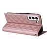 For Samsung Galaxy S22 5G Crossbody Rhombic Sucker Leather Phone Case(Rose Gold)