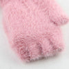 Children Half Finger Gloves Knitted Cold Warm Plus Velvet Fingerless Gloves(White)
