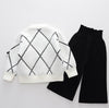 Girls Cardigan Sweater + Wide-Legged Pants Set Autumn And Winter Knitting Two-Piece Kit, Size: 90cm(Pink)