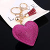 Heart Keychain Leather Tassel Gold Key Holder Metal Crystal Key Chain Keyring Charm Bag Auto Pendant Gift(magenta)