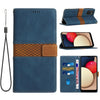 For Samsung Galaxy A03s 164mm Grid Stitching Leather Phone Case with Lanyard(Blue)