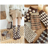1pair Women Autumn and Winter Socks Brown Color Thick Retro Mid-calf Socks, Style: Small Square