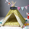 Large Yellow Canvas Pet Teepee Tent Bed with Cushion (60x60x70cm)